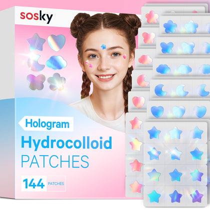 Sosky front packaging showing holographic pimple patch assortment and benefits