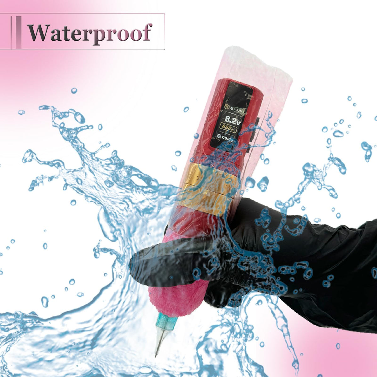 Sotica hand wrapping pink self-adhesive tape around a grip, adds traction and shock absorption