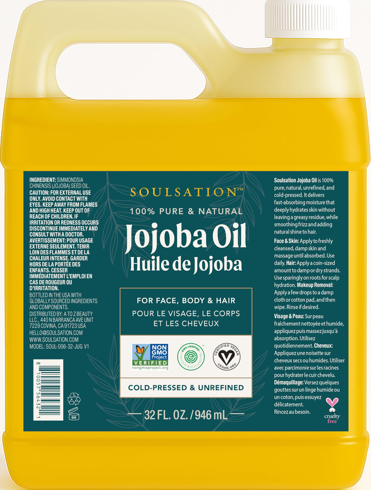 SOULSATION front bottle view showing full 32oz size and packaging benefit