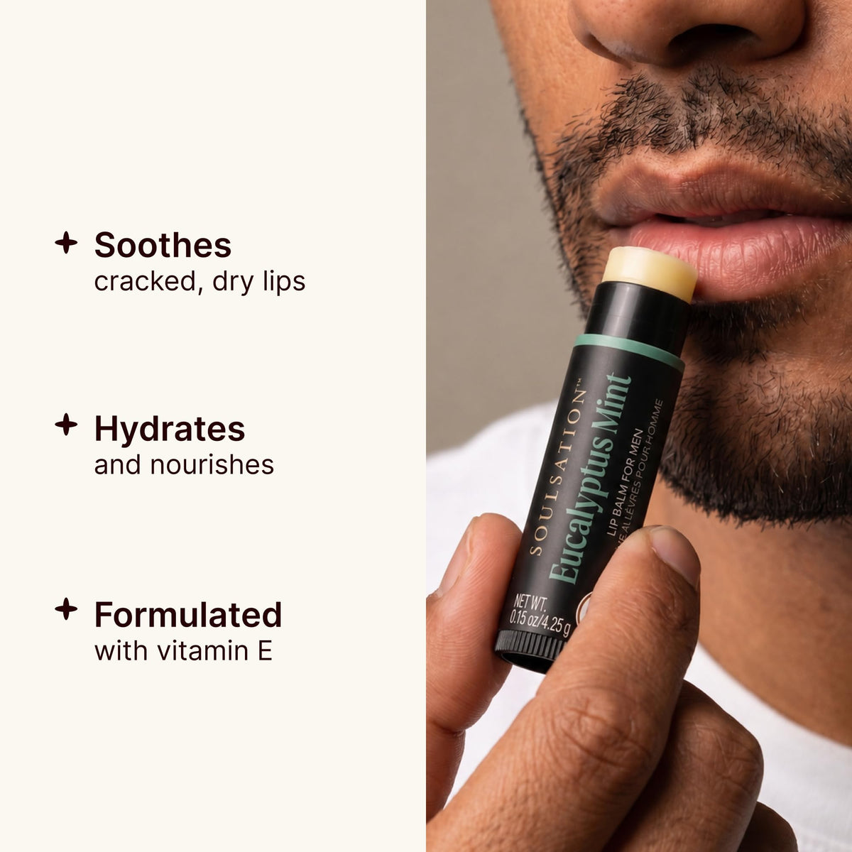 SOULSATION eucalyptus mint tube close-up highlighting cool soothing effect