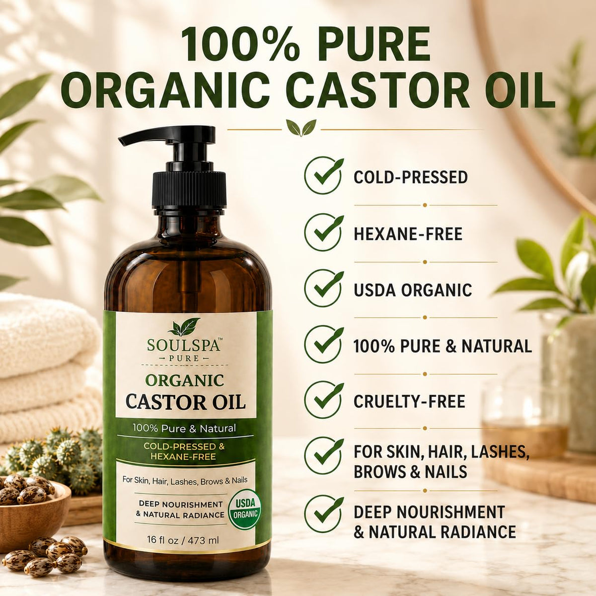 SOULSPA PURE castor oil texture in drop form illustrating rich viscosity