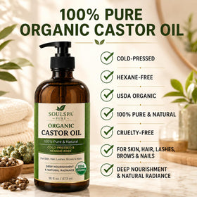 SOULSPA PURE castor oil texture in drop form illustrating rich viscosity