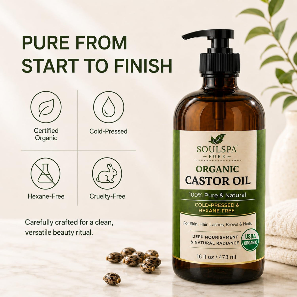 SOULSPA PURE rubbed into cuticles and nails to restore moisture and strength