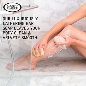 South Of France bars arranged on bathroom tray showing long-lasting storage benefit