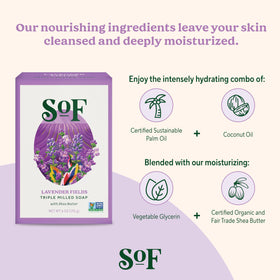 South Of France lather in hand demonstrating creamy foam and gentle cleansing