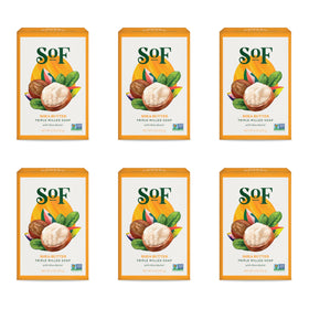 South Of France front-packaging showing six shea bars and brand benefits
