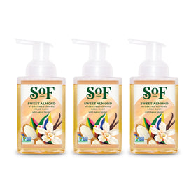 South Of France front packaging showing three sweet almond bottles, conveys trustworthy quality