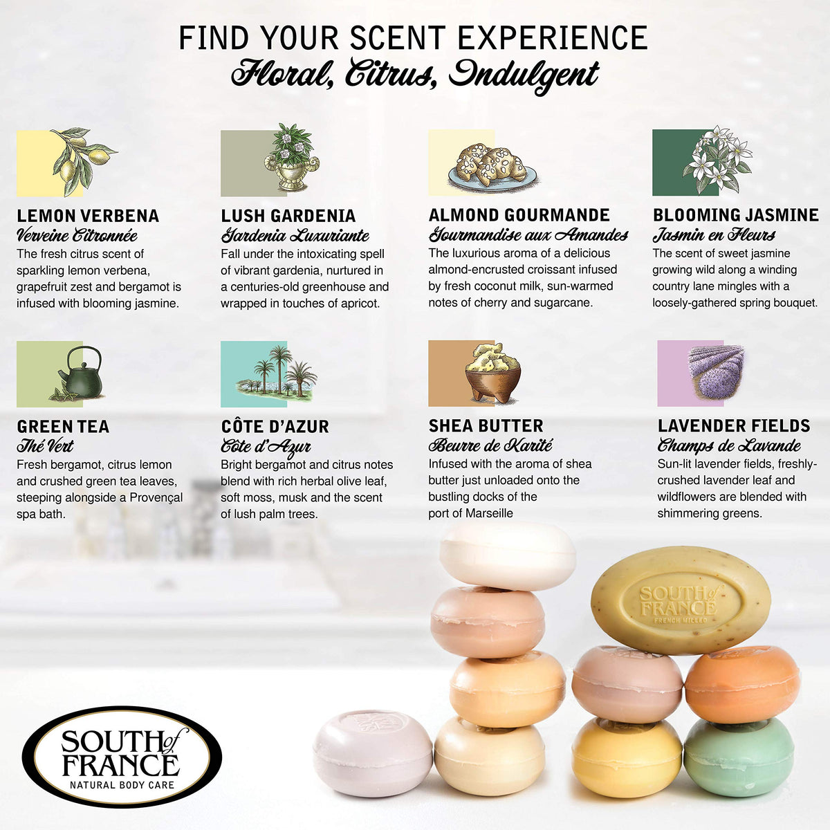 South Of France label and ingredient panel emphasizing clear product information benefit