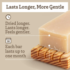 Southern Natural bars on draining soap dish to extend life and reduce sogginess benefit