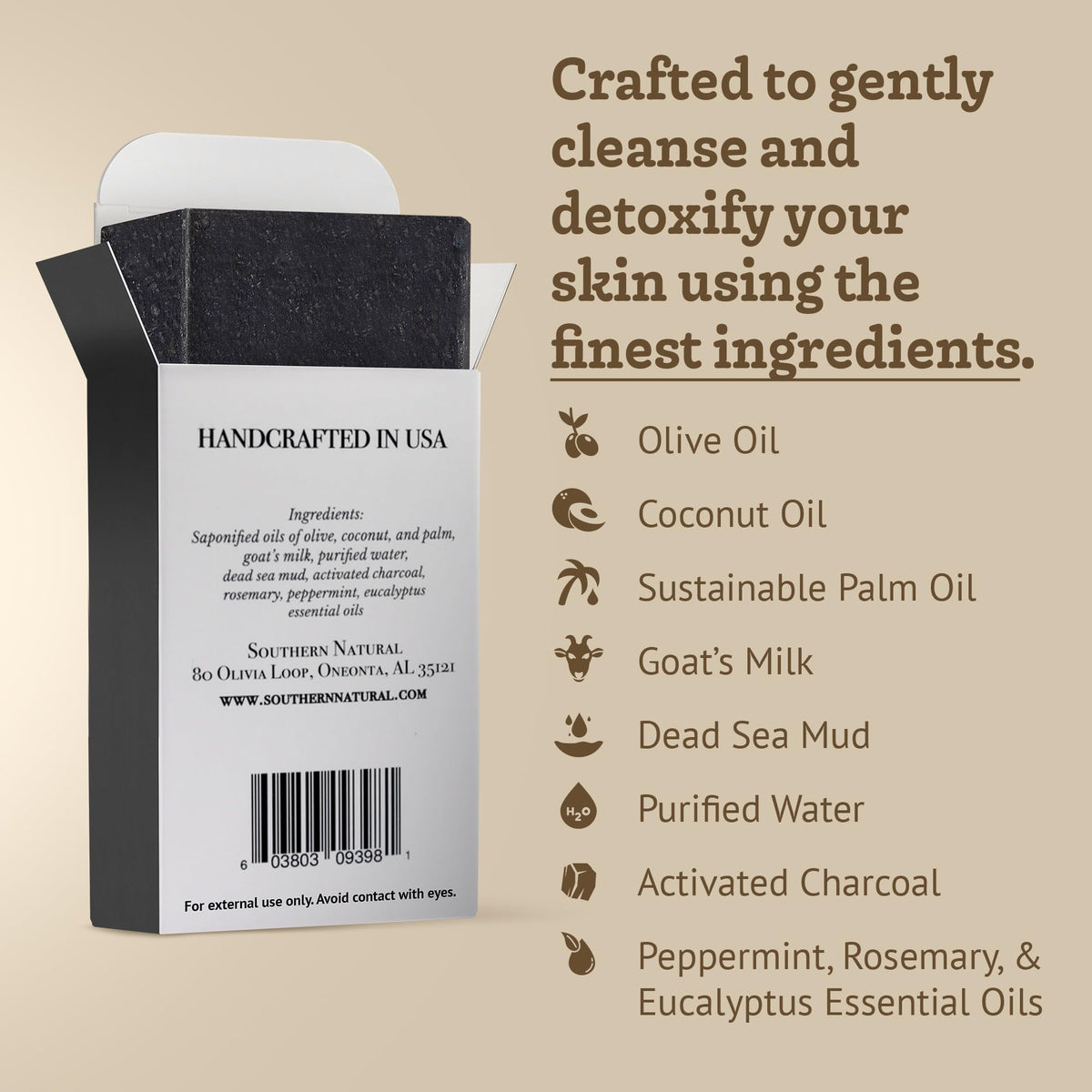 Southern Natural ingredient label showing goat milk and natural oils benefits
