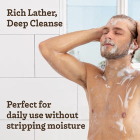 Southern Natural hand lathering soap in shower creating rich, moisturizing foam