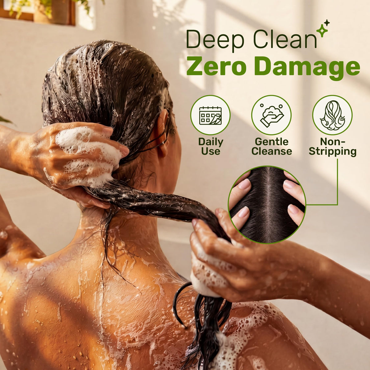 Southern Natural rich lather texture demonstrating effective foaming and gentle cleanse benefit