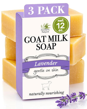 Southern Natural front packaging showing 3-pack lavender bars and natural styling benefit: easy gift