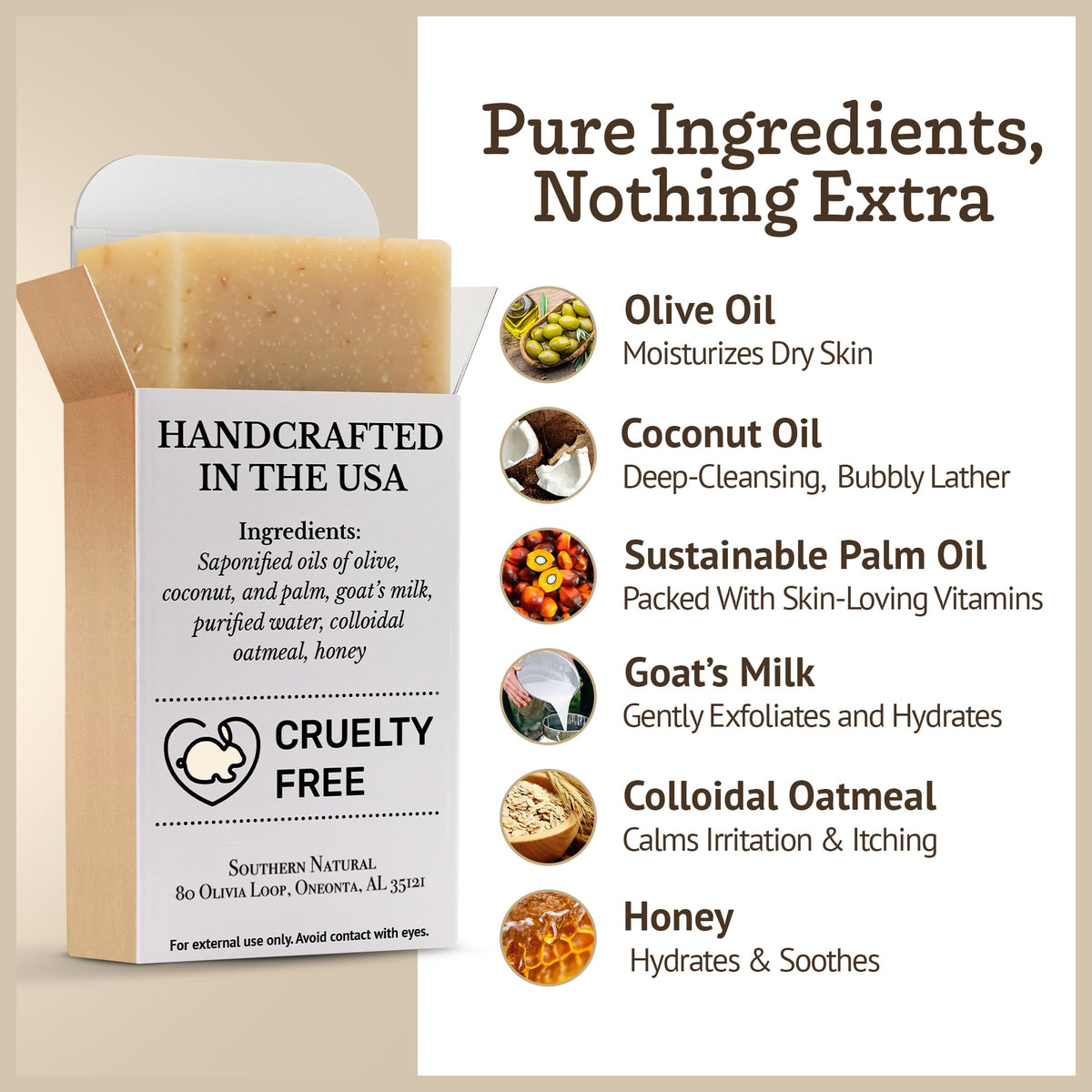 Southern Natural creamy lather texture demonstrating gentle cleansing and rich foam