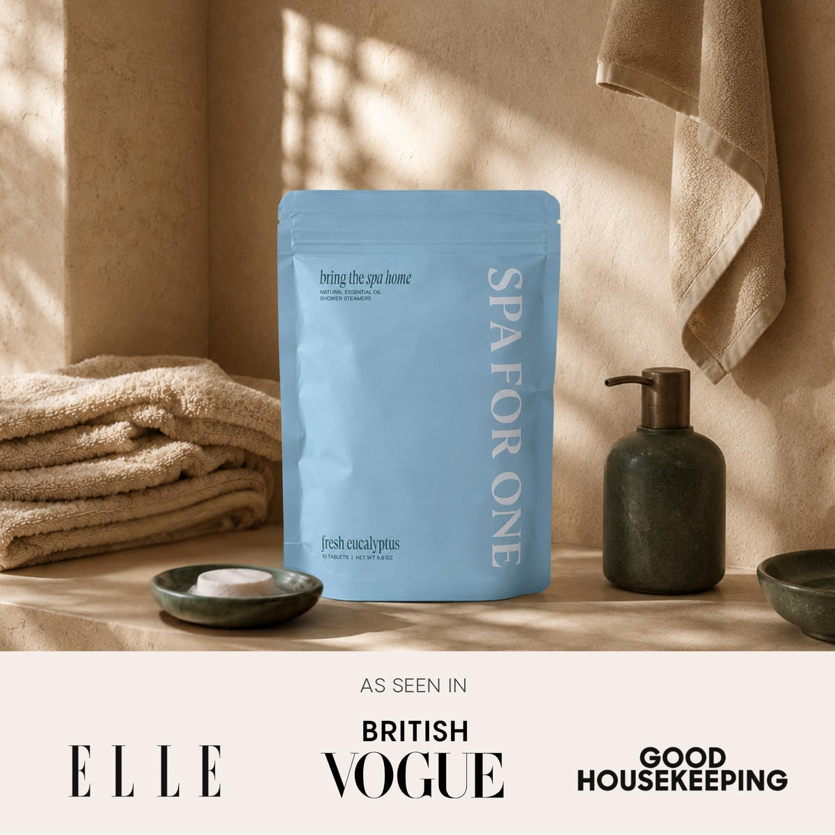 Spa For One individually wrapped steamers inside resealable pouch for freshness