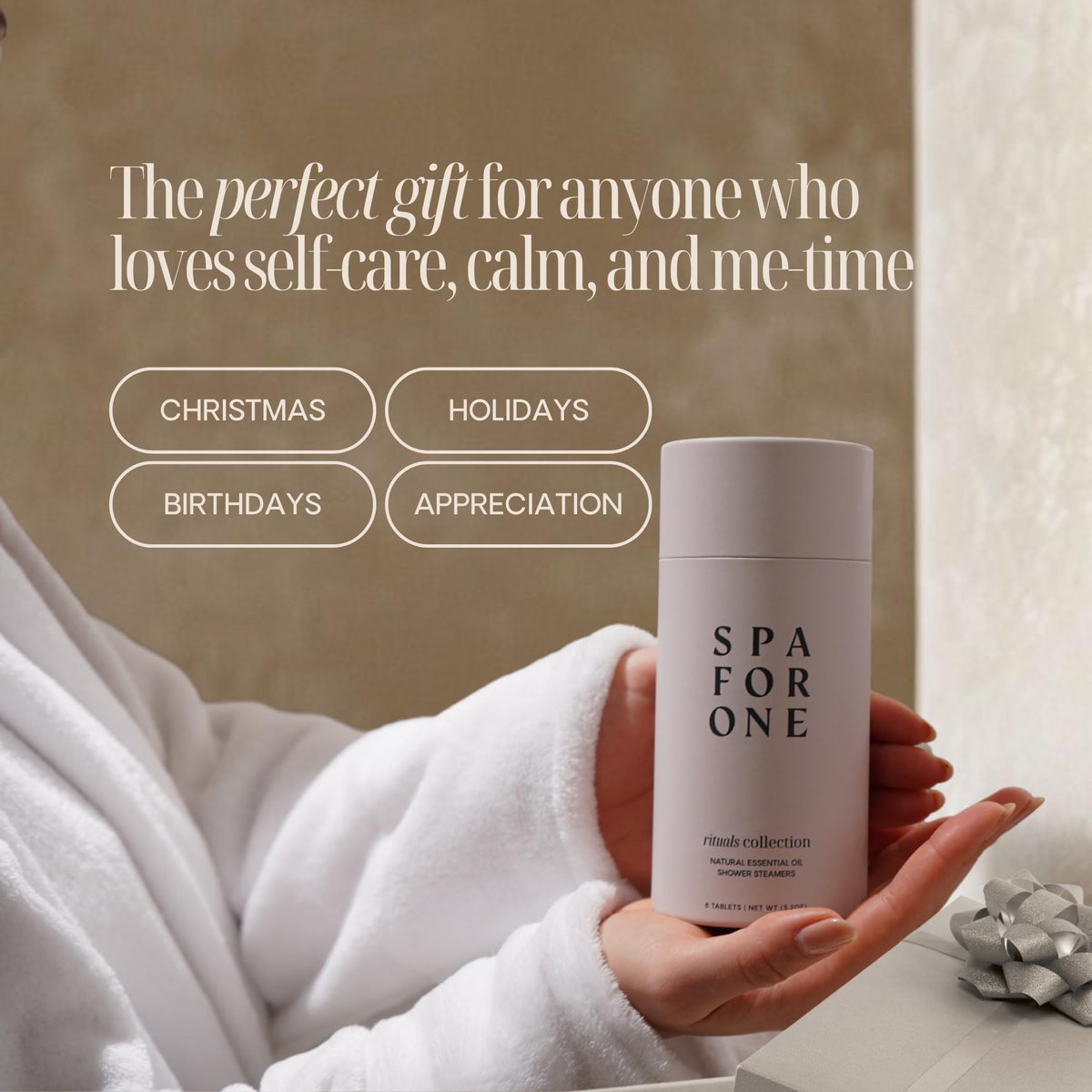 Spa For One label and ingredients list emphasizing natural essential oils