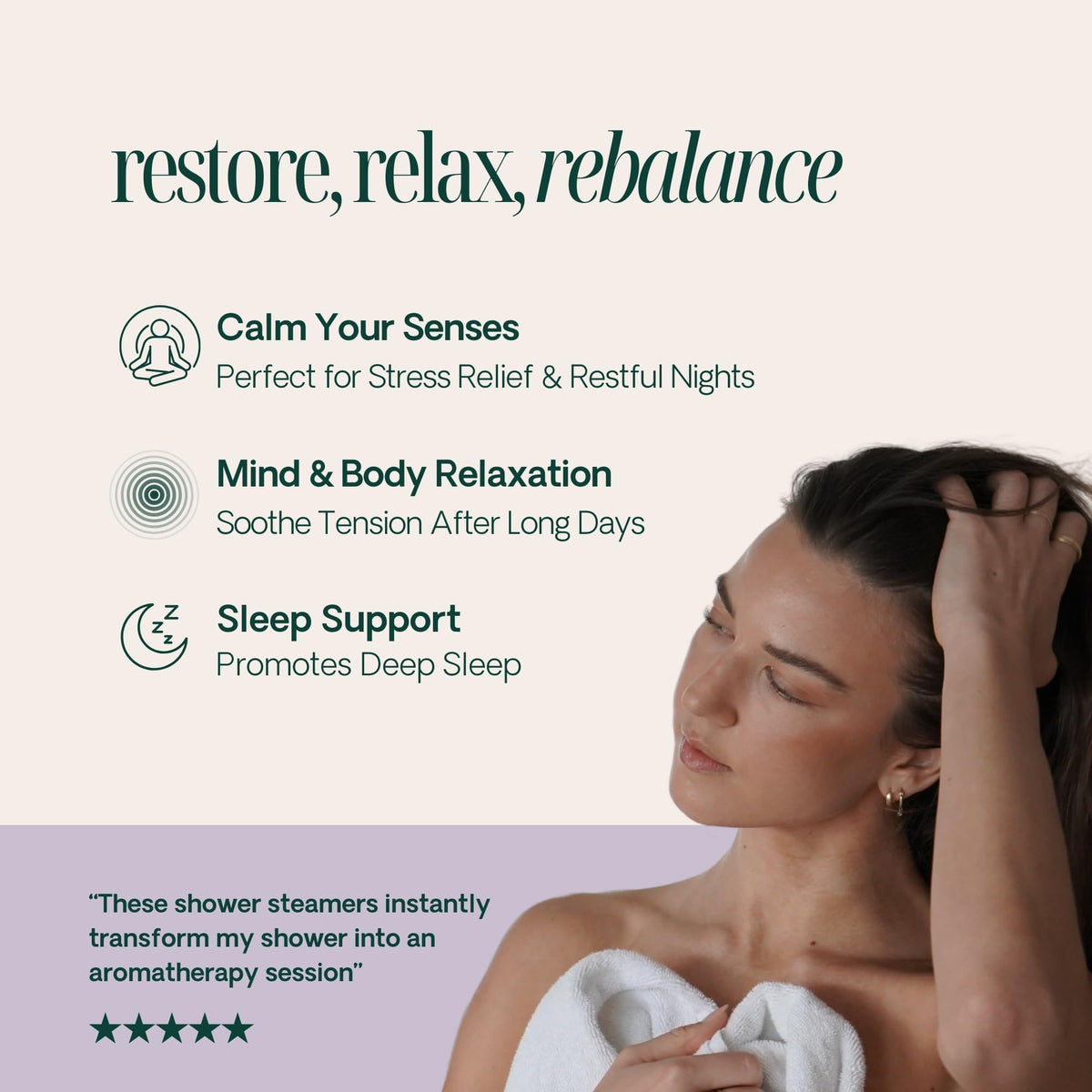 Spa For One product on bathroom counter creating a calming lifestyle mood