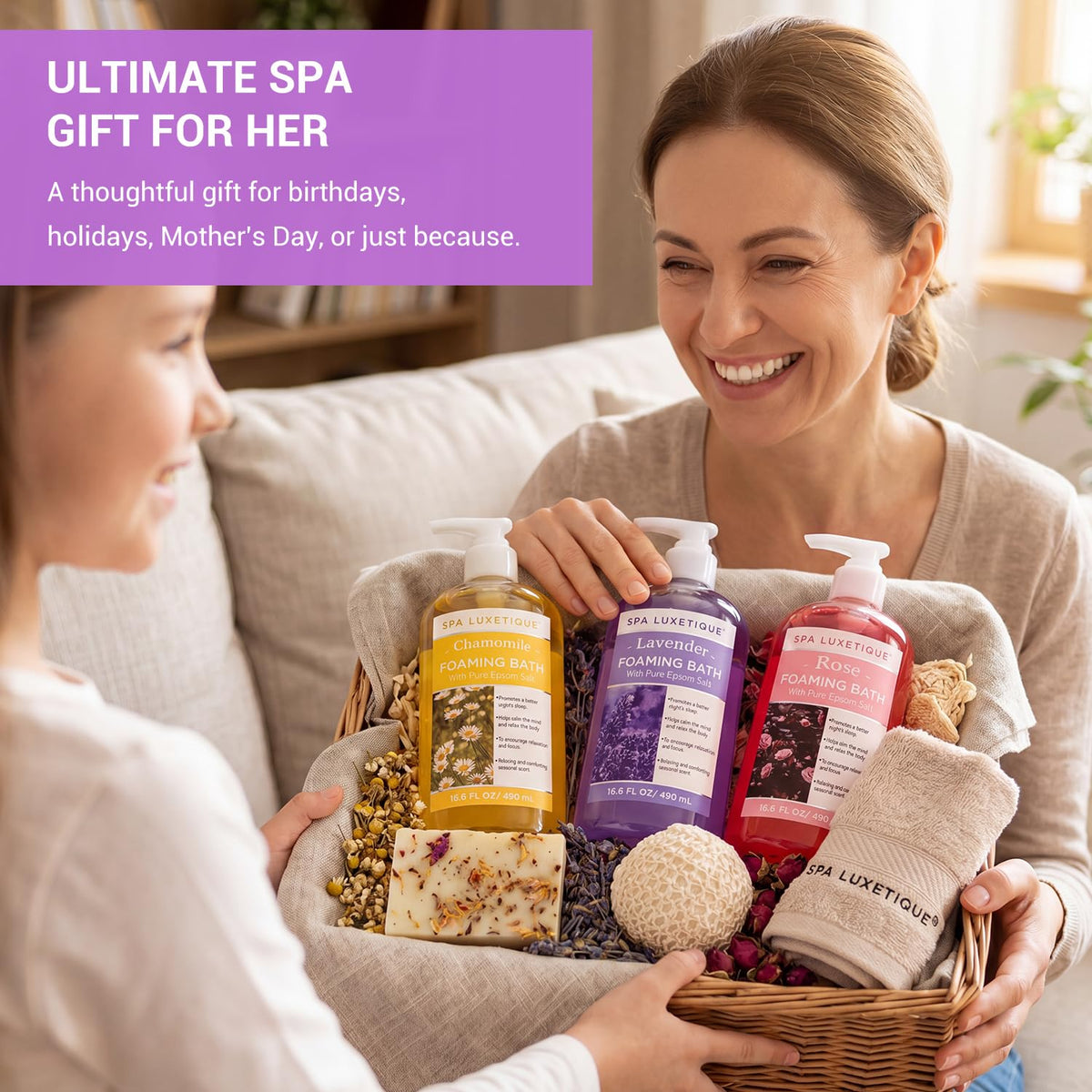 spa luxetique size comparison with hand to show 49.8 fl oz set capacity and usage convenience