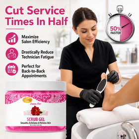 SPA REDI being applied to a heel in a pedicure demonstrating quick callus removal