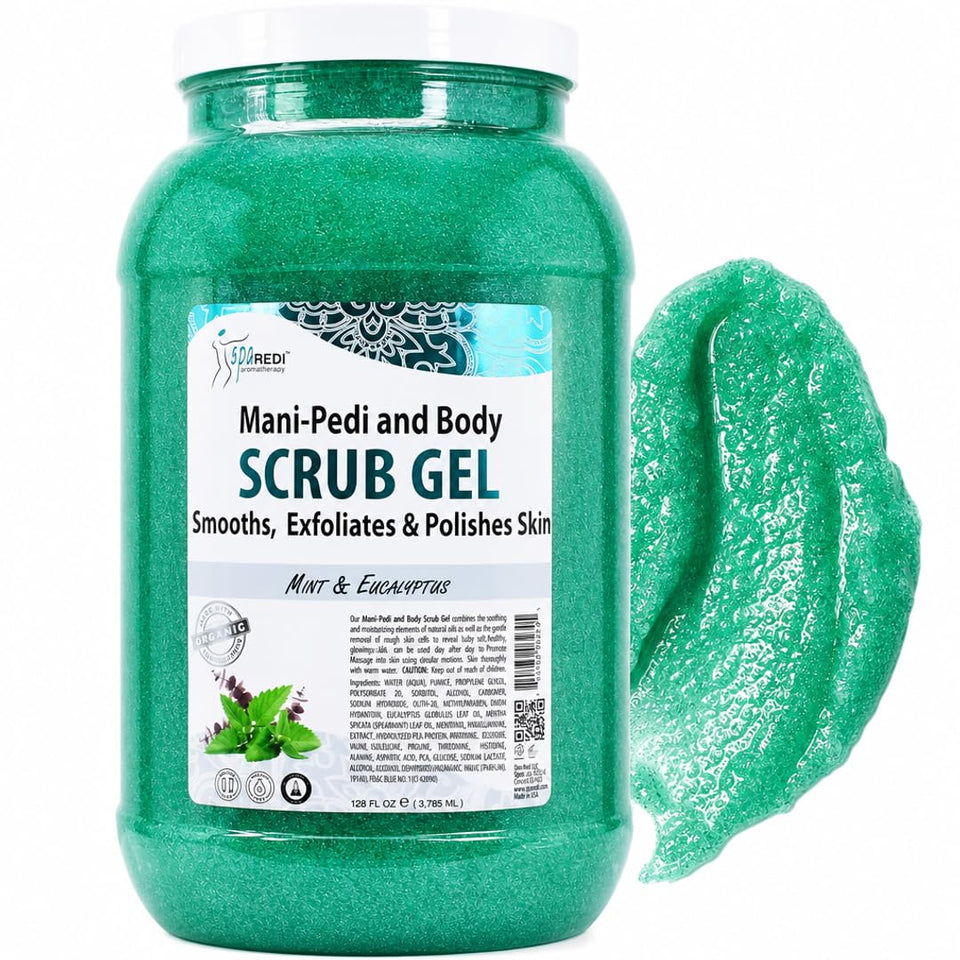 SPA REDI front label of 128 oz tub showing product name and scent benefit