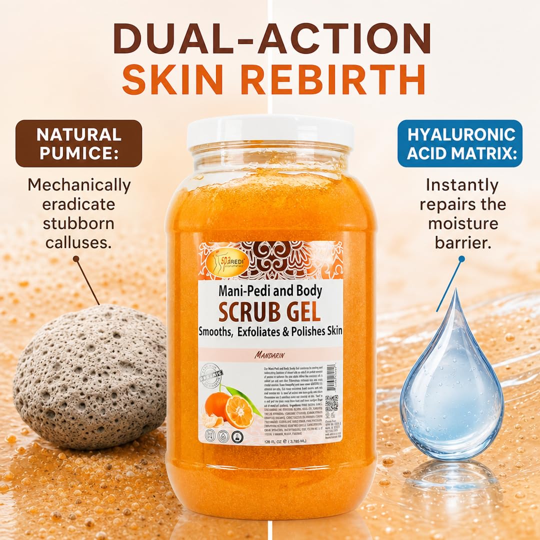 SPA REDI gel texture close-up revealing pumice particles for controlled exfoliation