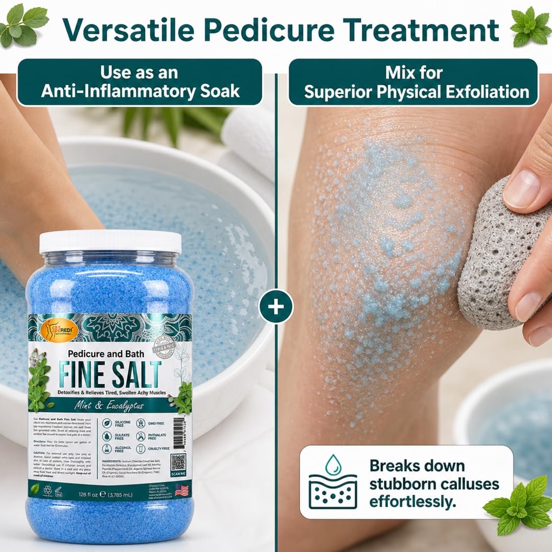 SPA REDI label detail featuring Dead Sea salt and ingredient callouts