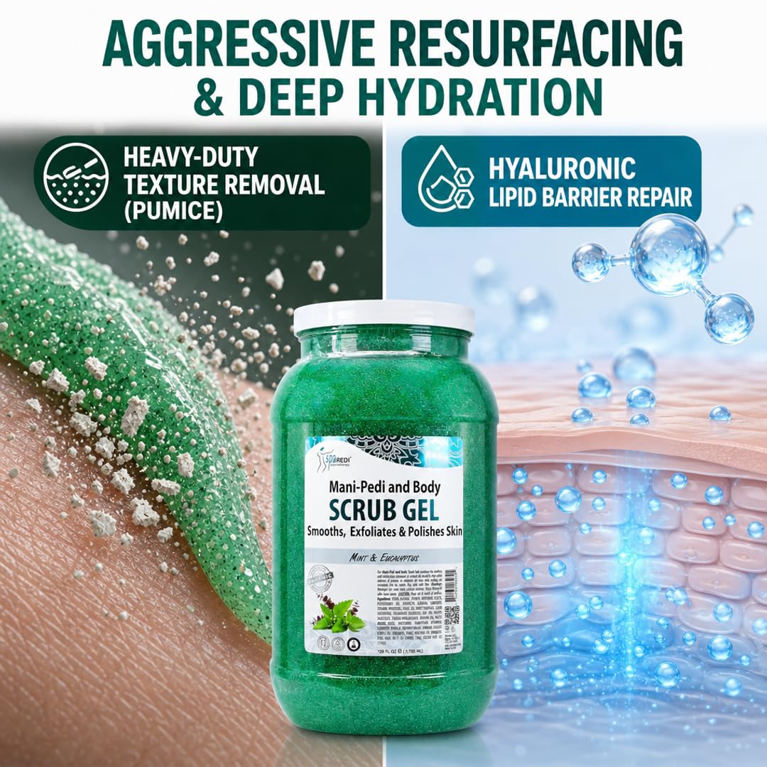 SPA REDI open 128 oz tub showing gel consistency and ease of scoop