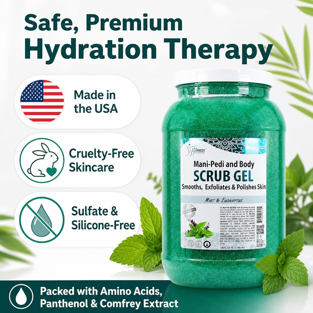 SPA REDI 128 oz tub held in hand demonstrating professional-size convenience