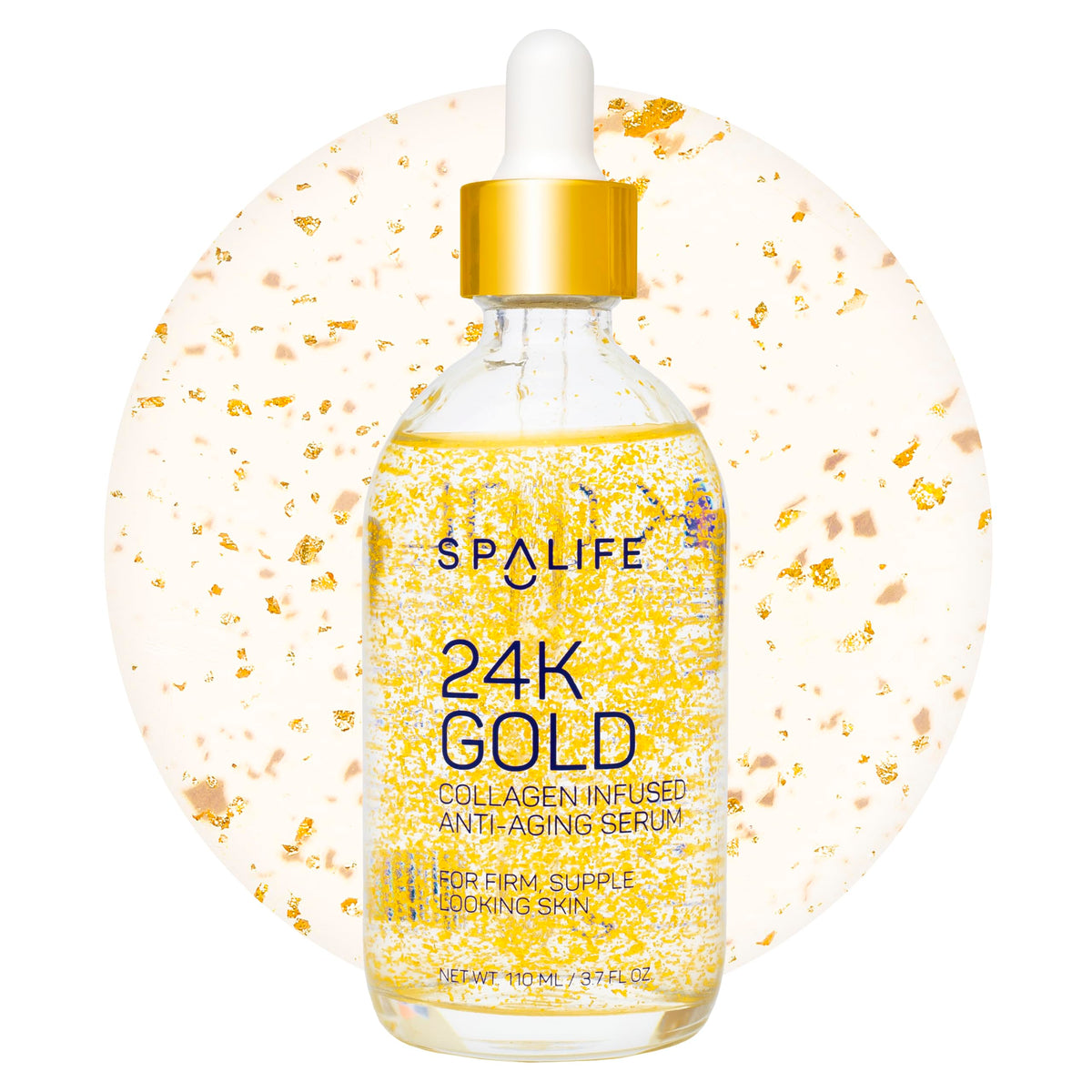 SpaLife front bottle shot showing packaging and luxurious gold flakes benefit