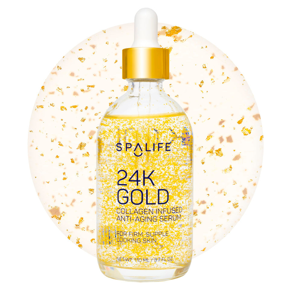 SpaLife front bottle shot showing packaging and luxurious gold flakes benefit