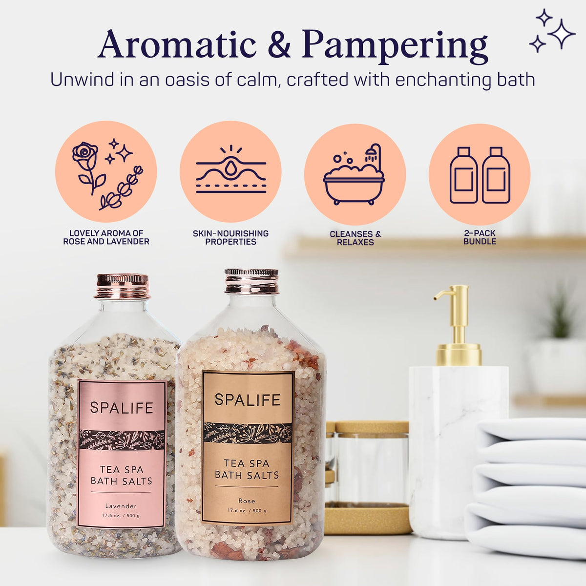 SpaLife bathroom lifestyle scene with lit candles and soak for calm ambiance