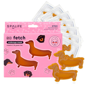 SpaLife front packaging showing dachshund-shaped hydrogel patches and benefits