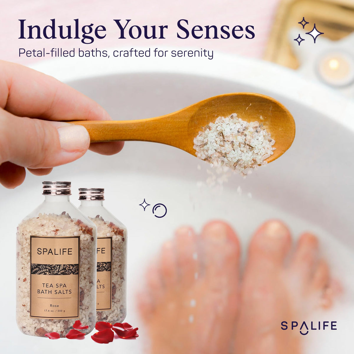 SpaLife fizzing bath action with petals dispersing for immersive sensory soak