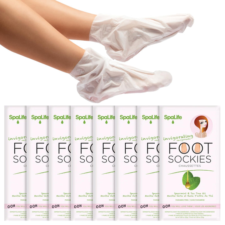 SpaLife front packaging of moisturizing foot sockies showing product benefits