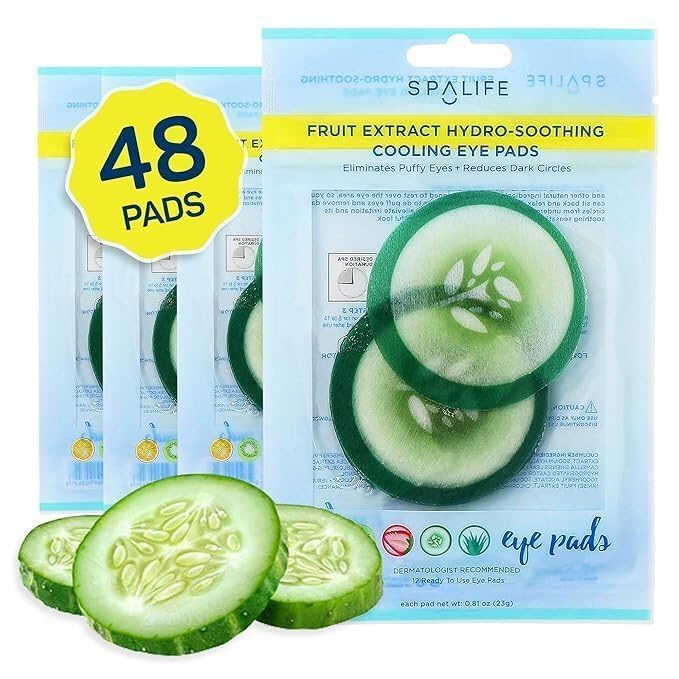 SpaLife front packaging showing cooling cucumber eye pads and calming benefits