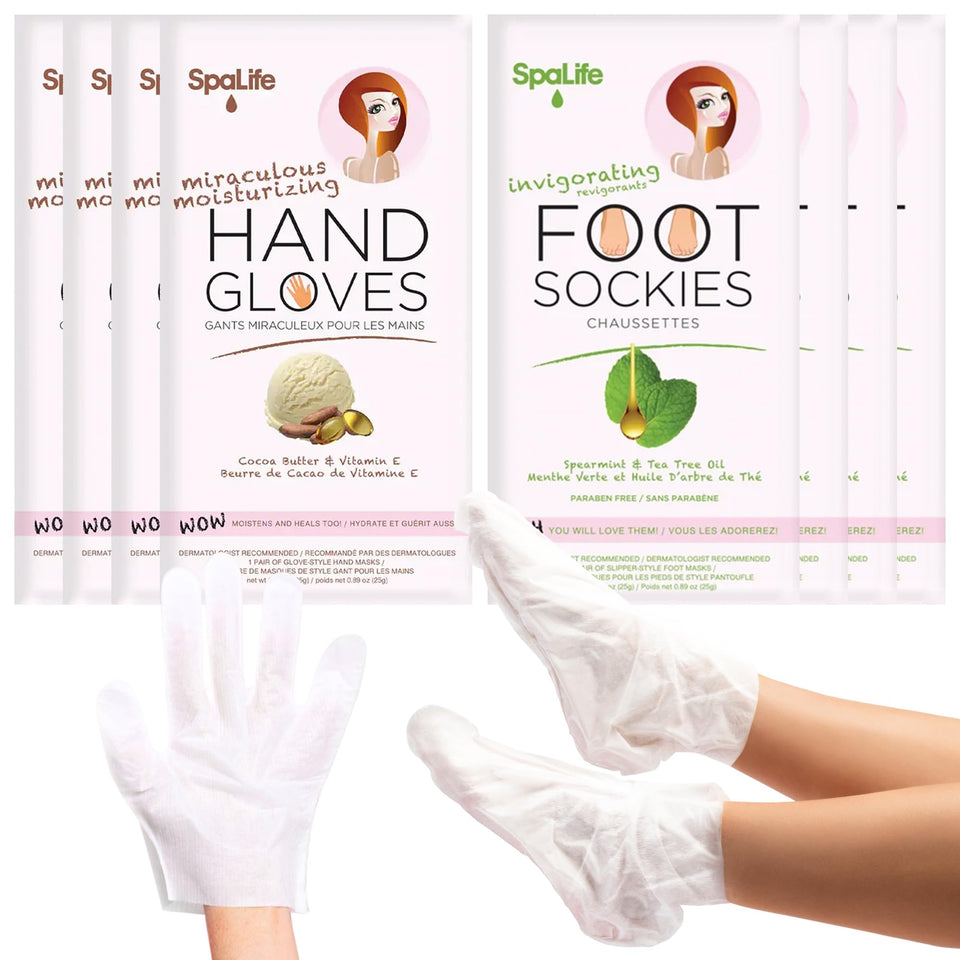 SpaLife front packaging showing complete gloves and socks set benefit of ready-to-use hydration