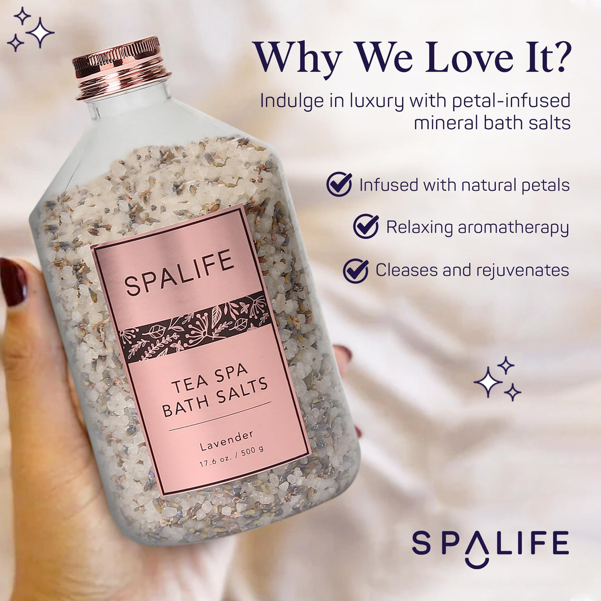 SpaLife size comparison with scoop and jar showing servings and value benefit