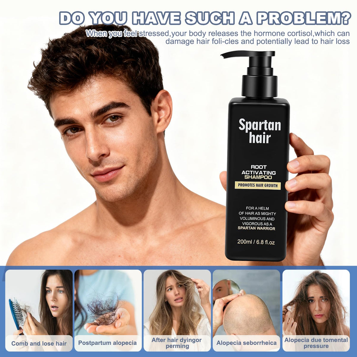 SPARTAN HAIR bottle held in hand showing compact travel-friendly size