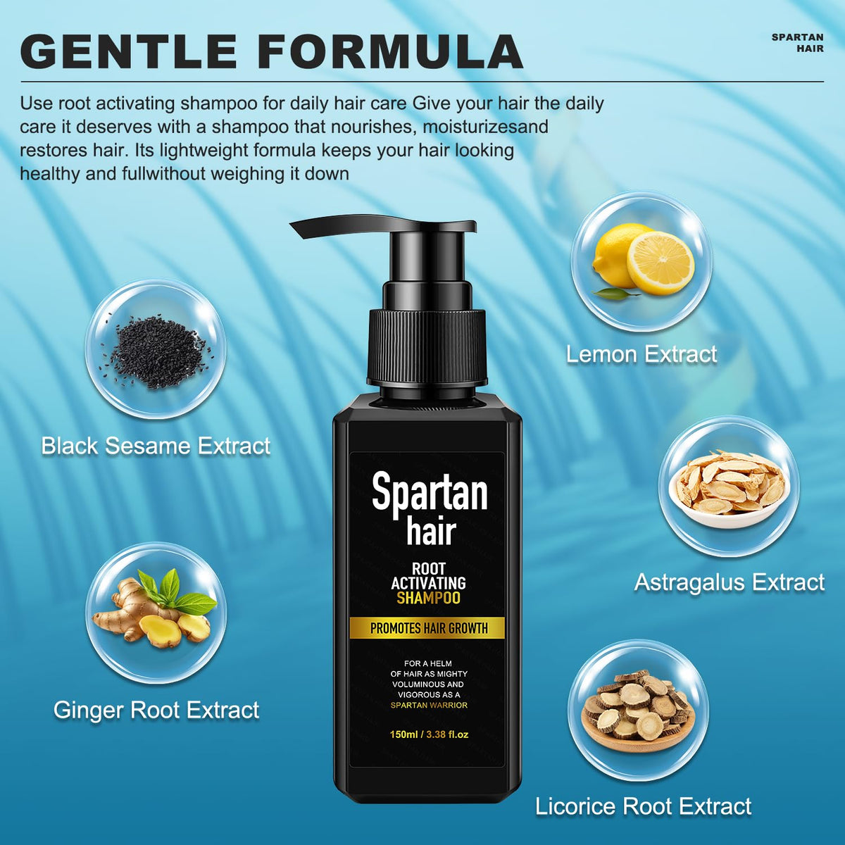 SPARTAN HAIR botanical ingredients close-up highlighting root-activating benefits