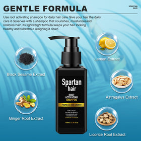 SPARTAN HAIR botanical ingredients close-up highlighting root-activating benefits