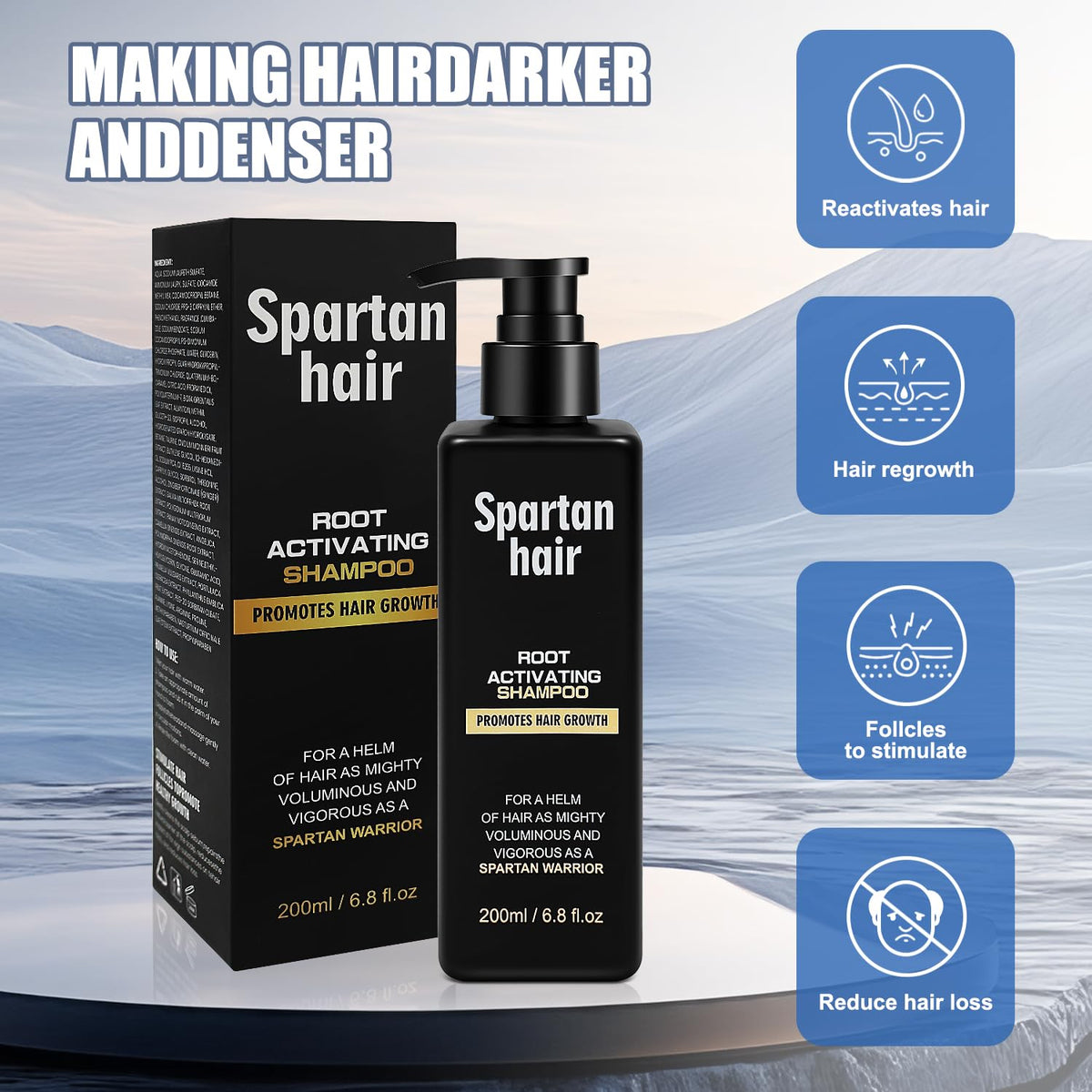 SPARTAN HAIR pump and cap close-up highlighting easy dispensing