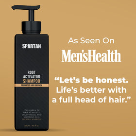 SPARTAN in-use image of man lathering shampoo for scalp nourishment