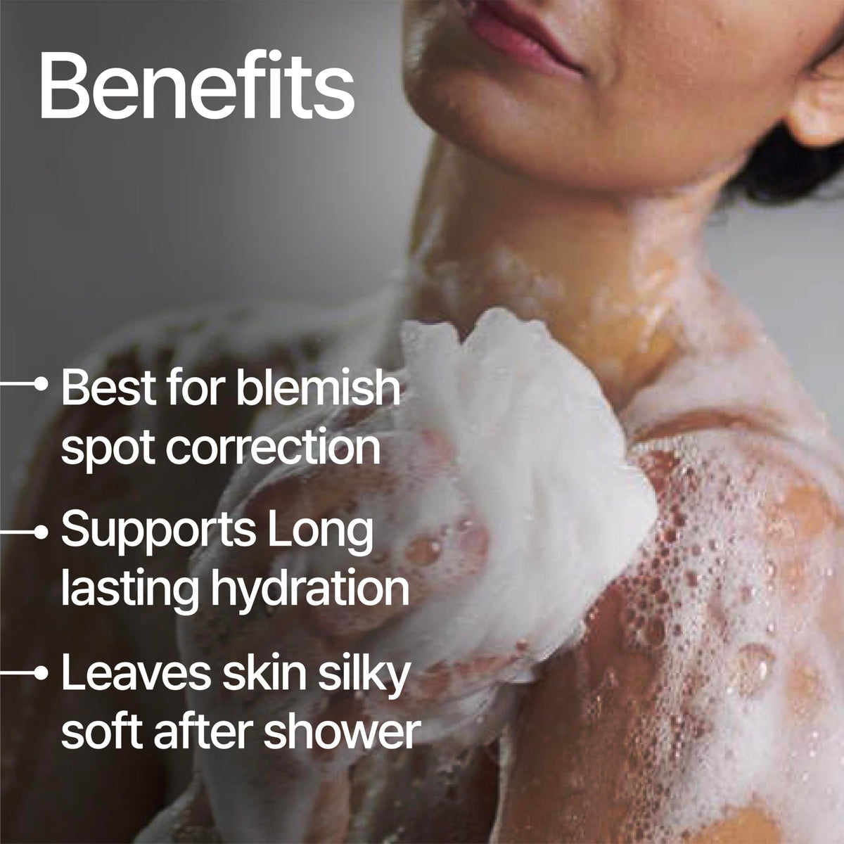 SpaScriptions body wash in palm demonstrating consistency and gentle exfoliation benefit