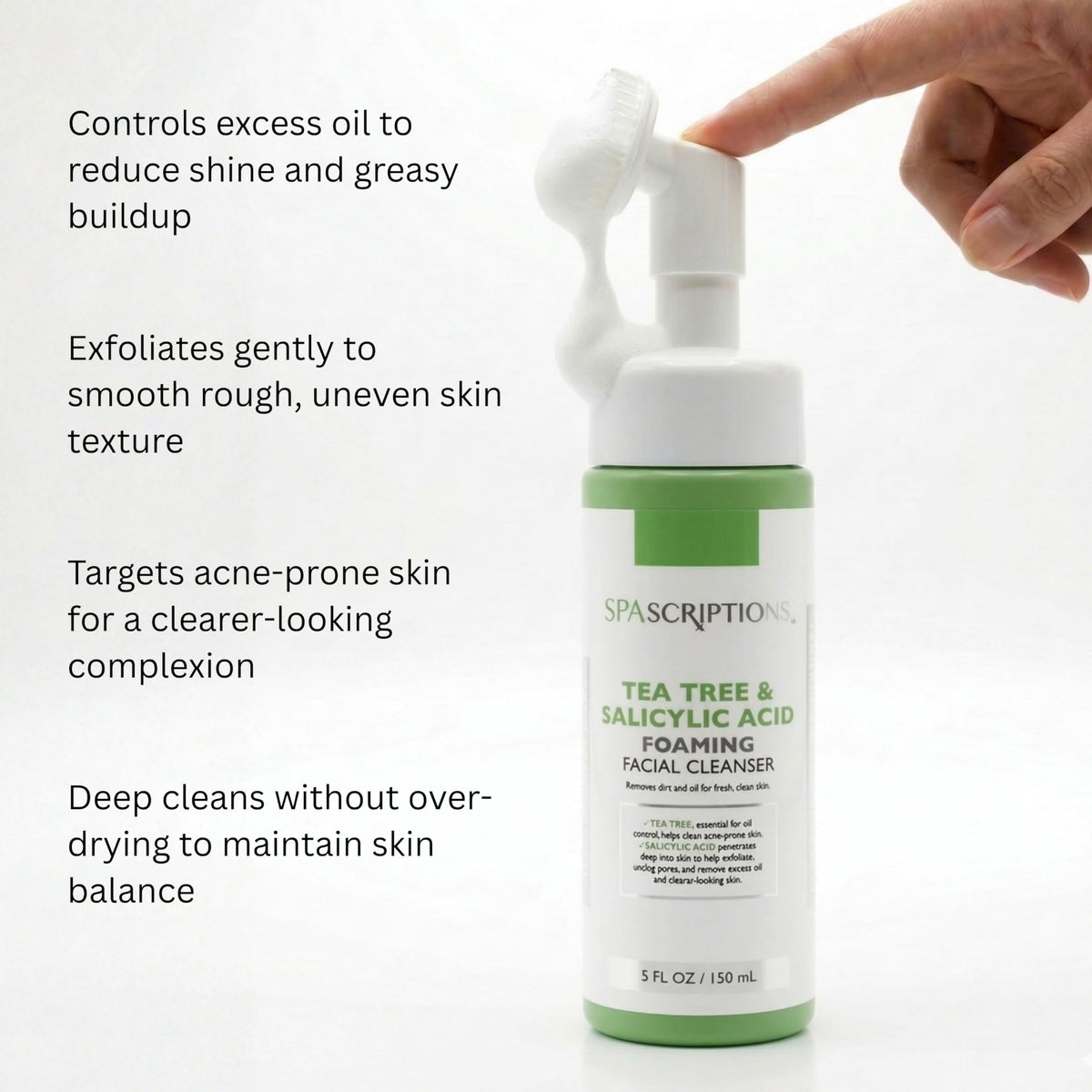 SpaScriptions tea tree and salicylic acid ingredient emphasis for clarity