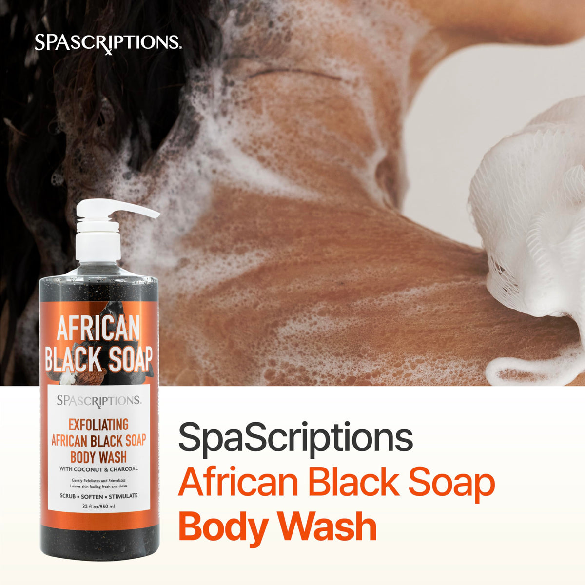 SpaScriptions lather close-up showing creamy texture and exfoliating feel for smoother skin