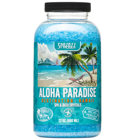 Spazazz jar front packaging showing Hawaii Aloha Paradise scent and benefits