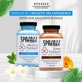 Spazazz jars staged beside bathtub showing at-home spa relaxation benefits