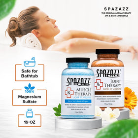 Spazazz jars by hot tub for scale comparison and spa-safe reassurance