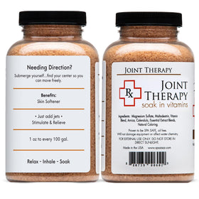 Spazazz open jar of Joint Therapy crystals highlighting natural botanicals and aroma