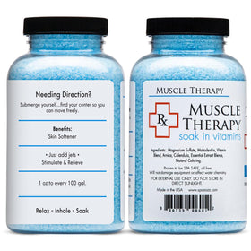 Spazazz open jar of Muscle Therapy crystals illustrating easy-to-dissolve benefits